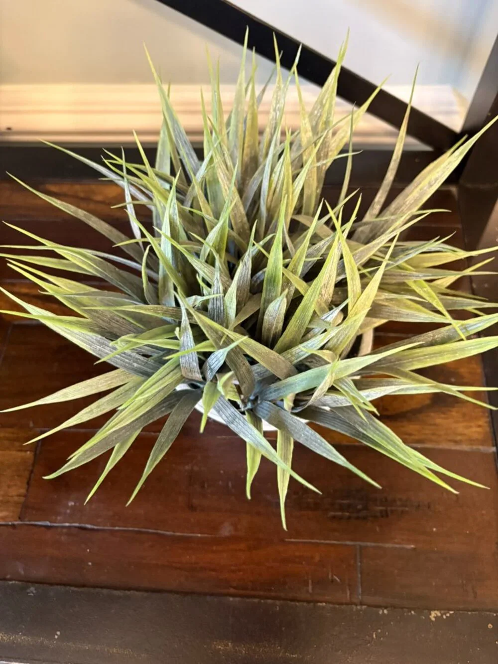 Cute Faux Tabletop Grass Plant in White Textured Ceramic Bowl Planter